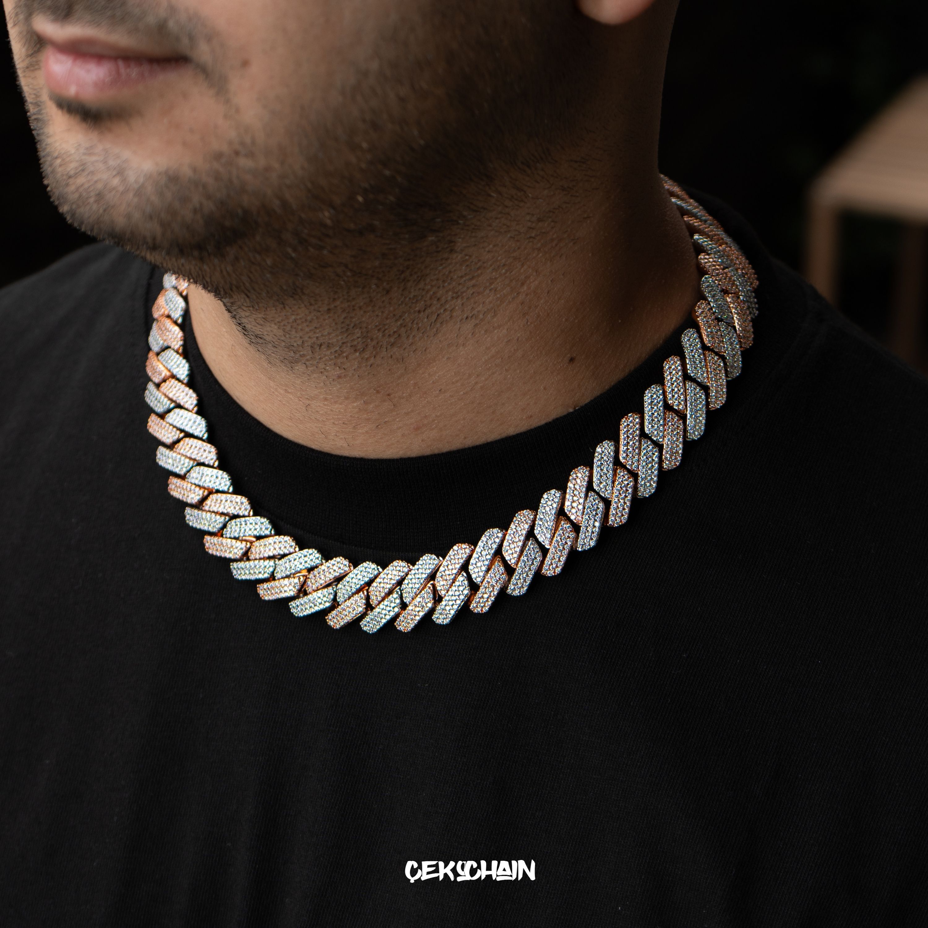 20MM Full Filled Prong Chain (Silver Rose)